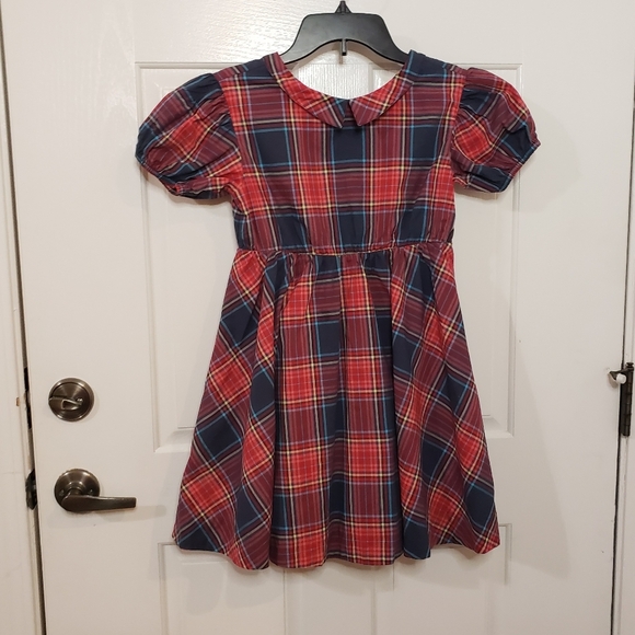 Puff sleeve collar dress Matsuri Plaid in Red size 7